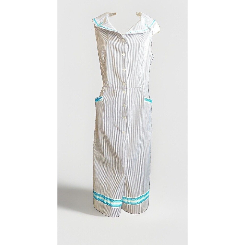 Bettie Page Vegas Sailor Striped Midi Dress XXL Pinup Rockabilly Nautical 50s